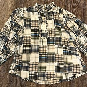 Antik Batik patchwork plaid blouse